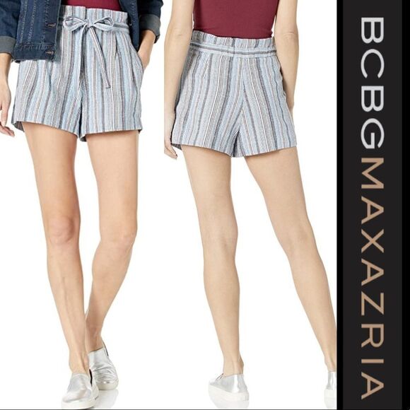 BCBGMaxAzria Striped Paper Bag Shorts - Picture 1 of 9